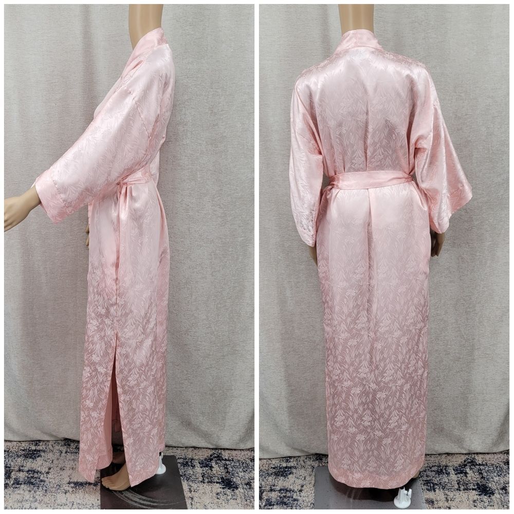 Dior Vintage Pink Satin Kimono Robe All Over Dior Logo and Floral Jacquard - Picture 10 of 14